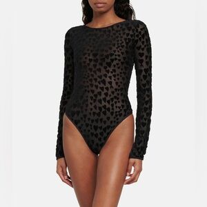 Ami Paris Flocked bodysuit Black Heart Pattern Sheer Bodysuit Size Medium